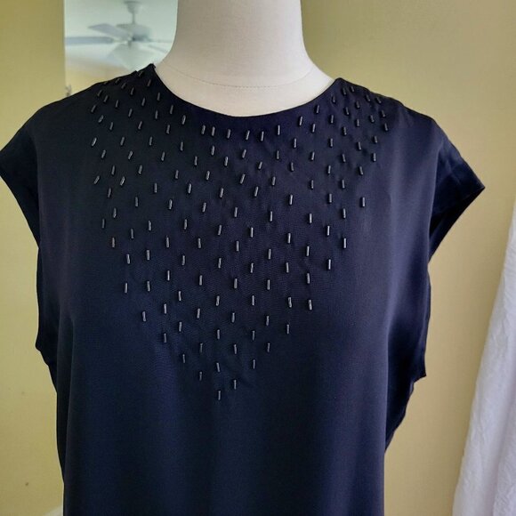 Vintage Ellen Tracy Black Beaded Shift Dress Size 10 Minimalist USA - Picture 2 of 10